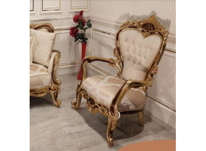 Austiņu krēsls Krēsls Luksusa dizains Polster Sofa Couch Chesterfield Tekstils Zelts Jauns