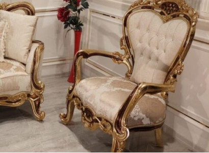 Austiņu krēsls Krēsls Luksusa dizains Polster Sofa Couch Chesterfield Tekstils Zelts Jauns