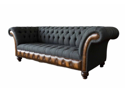 Dizainas Melna sofa 3-vietīga Chesterfield auduma dīvāns Dīvāns Polster New