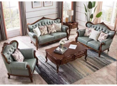 Sofas komplekts 3+2+1 sēdvietas, Chesterfield mēbeles dzīvojamā istaba, auduma galds.