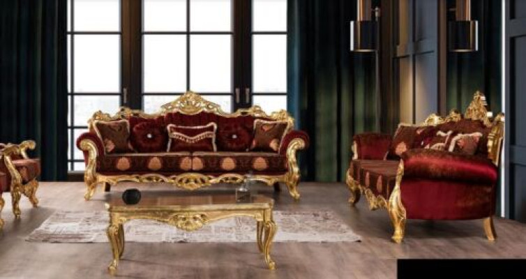 Sofas komplekts 3+3 sēdvietas luksusa izpildījumā, trīs vietas, auduma baroka grupa
