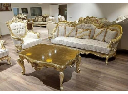 Sofas komplekts 3+1 vieta Grezns zelta kafijas galds viesistaba 3 daļas.