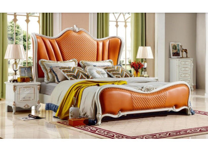 Gulta Klasiskā guļamistaba Chesterfield oranža 2x nakts galds 3 gab. koka