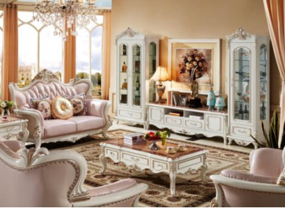 Virtuves skapis Baltās krāsas luksusa viesistabas mēbeles no koka un stikla dizaina eleganta klasika.