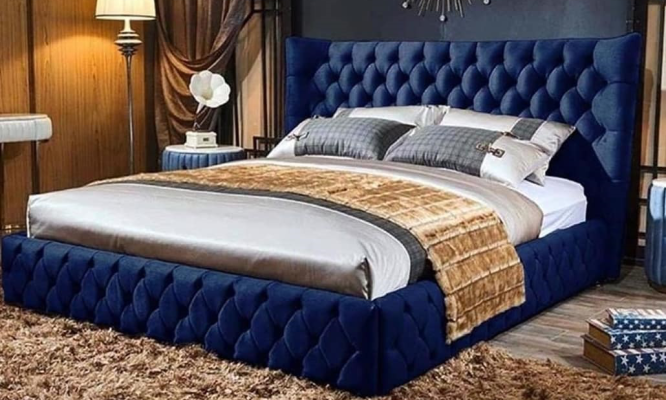 Gultas Chesterfield Desi180x200gn divguļamais gults Mēbeles Polster Tekstils zils Gulta Jauna