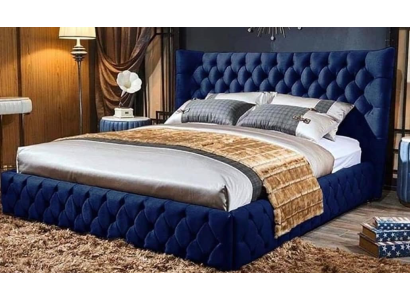 Gultas Chesterfield Desi180x200gn divguļamais gults Mēbeles Polster Tekstils zils Gulta Jauna