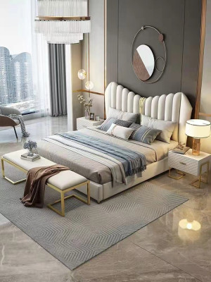 Mūsdienīgi luksusa gultas, griestiūdens, ādas, auduma augstas kvalitātes guļamistabas gulta.