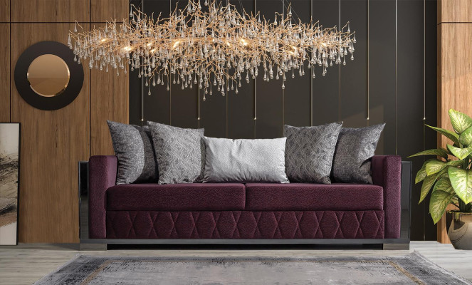 Moderns Dīvāns Sofas Dizaina Dīvāns Trīsisēdētājs Sēdeklis Burgundijas Dīvāns 3 Sēdvietas