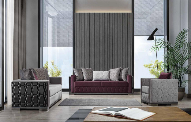 Moderns Dīvāns Sofas Dizaina Dīvāns Trīsisēdētājs Sēdeklis Burgundijas Dīvāns 3 Sēdvietas