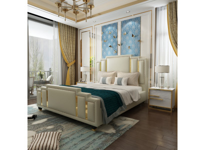 Gultiņas Dubultā guļamistaba Luksusa laulību viesnīca dizainera gulta 180x200 āda