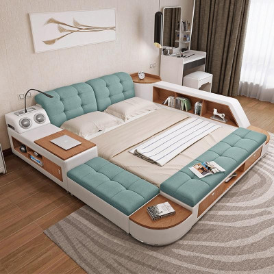 Polster 180x200 Multifunkcijas plaukts ar USB uzlādi, dizaina gulta Big Bed ar ādas pārklājumu