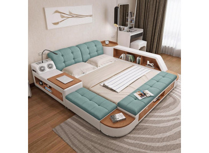Polster 180x200 Multifunkcijas plaukts ar USB uzlādi, dizaina gulta Big Bed ar ādas pārklājumu