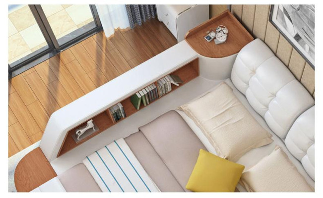 Polster 180x200 Multifunkcijas plaukts ar USB uzlādi, dizaina gulta Big Bed ar ādas pārklājumu