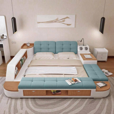 Polster 180x200 Multifunkcijas plaukts ar USB uzlādi, dizaina gulta Big Bed ar ādas pārklājumu