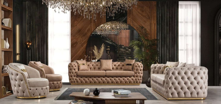 Chesterfield dīvāngarnitūra 3+3+1+1 sēdvietas dīvāns krēsli dīvāni āda beige