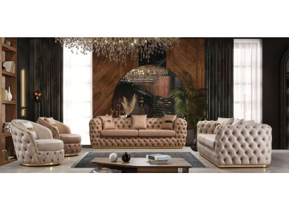 Chesterfield dīvāngarnitūra 3+3+1+1 sēdvietas dīvāns krēsli dīvāni āda beige