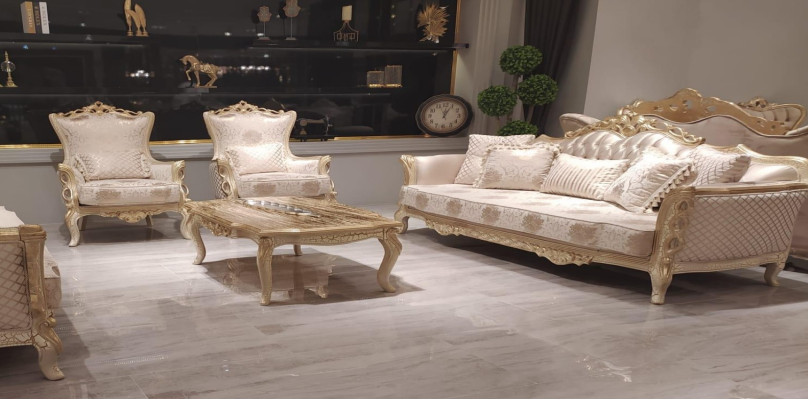 Sofa komplekts 3+1+1 sēdekļi galds dīvāns krēsls dīvāns komplekts zelts stils