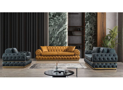 Sofas komplekts 3+3+1 sēdvietu sofa dīvāns krēsls ādas luksusa Chesterfield.