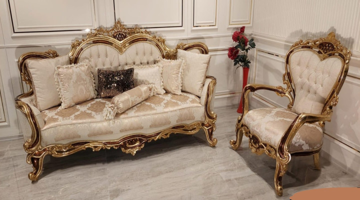 Sofas komplekts 3+1 krēsls dīvāns krēsls luksusa komplekts auduma grupa baroks