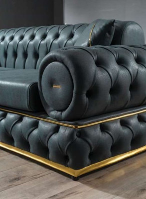 Garnituras Luxus Chesterfield Dīvāngarnitūra 3+3 Sēdvietu dīvāns Krēsls Dīvāni Ādas 2 gab.