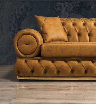 Garnituras Luxus Chesterfield Dīvāngarnitūra 3+3 Sēdvietu dīvāns Krēsls Dīvāni Ādas 2 gab.