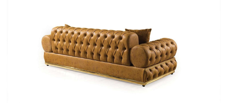 Garnituras Luxus Chesterfield Dīvāngarnitūra 3+3 Sēdvietu dīvāns Krēsls Dīvāni Ādas 2 gab.
