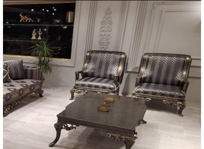 Ohrensessel Krēsla dizains Polster Sofa Couch audums Barokka viesistaba Zila