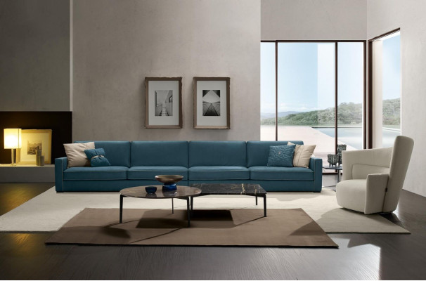 Sēdētspēja ar četrām vietām Polster Couch Ādas dīvāns Itāļu mēbeles Zila krāsa