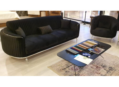 Sofas komplekts Dzīvojamais istaba Sofas komplekts 3+1 vietas Moderns Melns Sofa komplekts