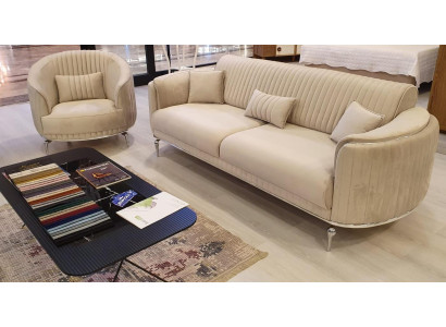 Sofas komplekts Dzīvojamā istaba Mēbeles Tekstils Balts 3+1 persona Moderns dizains