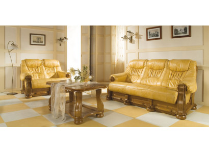 Sofas komplekts no koka un ādas 3+2+1 Klasiskais komplektēts internieru komplekts ar sēdvietām un polsterējumu.