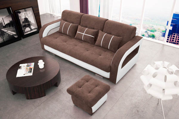 Schlafsofa Klappcouch 3-Sitzers ar guļamfunkciju un gultas kasti - dīvānsikdiena.