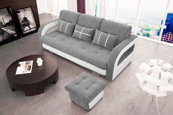 Schlafsofa Klappcouch 3-Sitzers ar guļamfunkciju un gultas kasti - dīvānsikdiena.