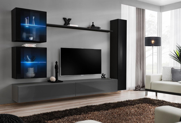 Luksus dizainera sienas skapji melna mēbeļu komplekts 3x sienas skapis TV statīvs