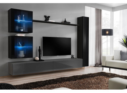 Luksus dizainera sienas skapji melna mēbeļu komplekts 3x sienas skapis TV statīvs