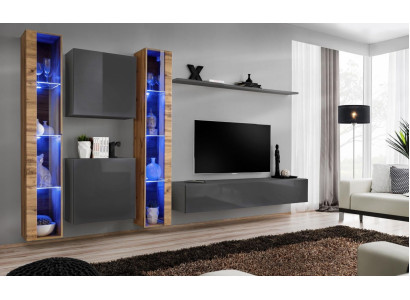 Luksusa komplektēta 6 gabalu dzīvojamās sienas griestu komplekts pelēks TV statīvs Sienas skapis Sideboard Moderns