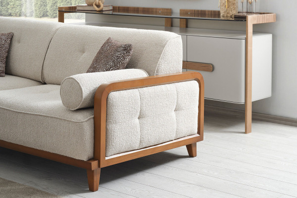 Noble White-Grey Sofa Set Three-seater Designer Armchair Wooden Coffee Table