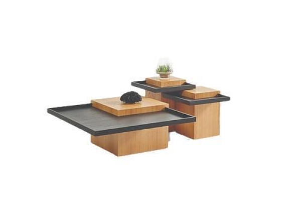 Brūnā-melnā dzīvojamā istabas galds komplekts 3x kafijas galdiņi koka mēbeles