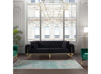 Melna Chesterfield dīvāns trīs vietas sēdekļa spilvens dīvāns samts koks