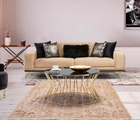 Sofagarnitūra Melna gulta 3+3+1 vietas krēsls Elegantais metāls audekls
