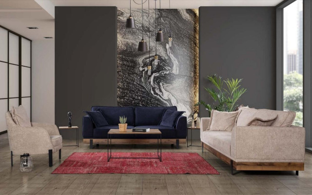 Sofas komplekts - dīvāns, krēsls, dīvāns, trīsvietīgais 3+3+1 vietas komplekts Moderns