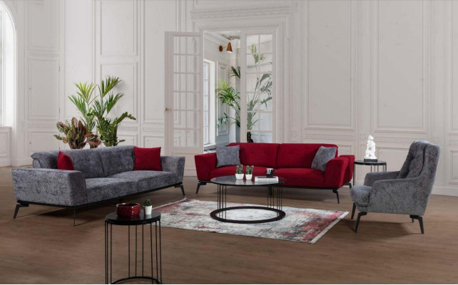 Sofas komplekts 331 Sēdeklis Polster Sofa dzīvojamā zona Mēbeles Sarkanā Pelēka