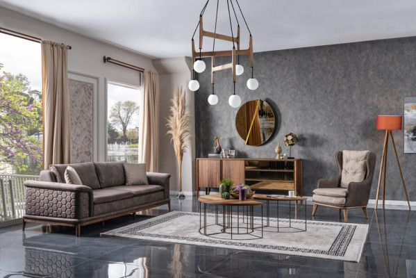 Garderobe Dīvāna komplekts Luxus 3+3+1 krēsla Dīvāns Aušš Sēdekļa dīvāns Moderns Brūns