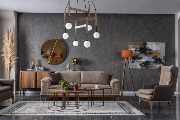 Garderobe Dīvāna komplekts Luxus 3+3+1 krēsla Dīvāns Aušš Sēdekļa dīvāns Moderns Brūns