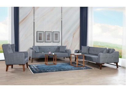 Sofas komplekts 3+3+1 sēdvietām, komplektā divi divvietīgi dīvāni un viens krēsla. Tekstila pārklājums, 3 gabali.