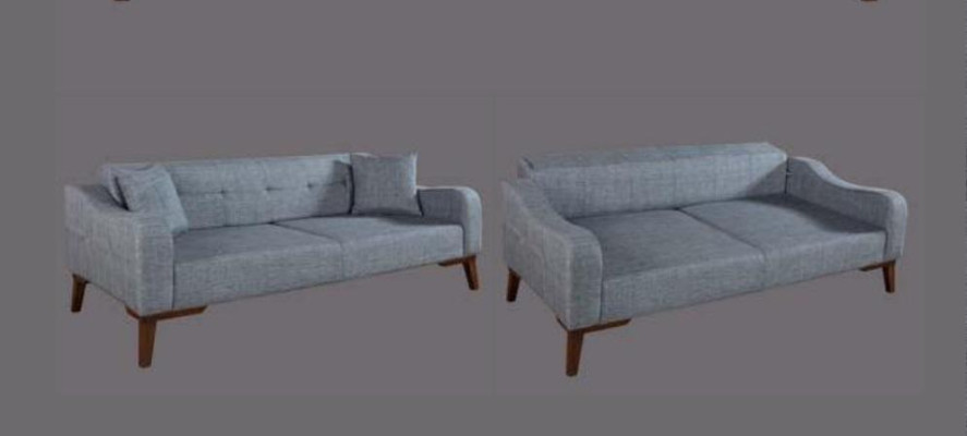 Sofas komplekts 3+3+1 sēdvietām, komplektā divi divvietīgi dīvāni un viens krēsla. Tekstila pārklājums, 3 gabali.