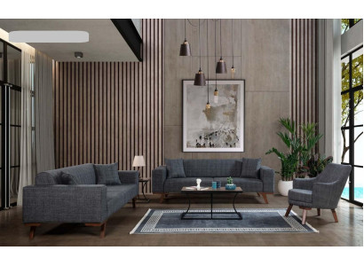 Sofa komplekts 3+3+1 sēdvietas Dizaina sofai Polster Couchen Pelēki Mēbeles 3 gab.