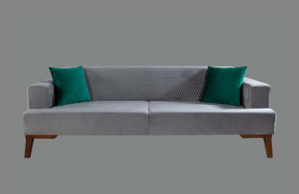 Sofas komplekts 3+3+1 sēdvietu dizaina dzīvojamais stūris pelēkā tumši zilā un zaļā krāsā.