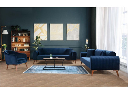 Sofagarnitūra 3+3+1 sēdētspēja dīvāns krēsls Royal Blue Sofa Samt 3 gabali