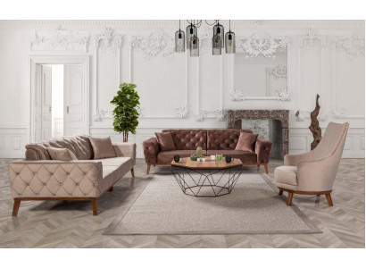 Sofa komplekts Sofa 3+3+1 sēdvietas brūns krēsls audums Chesterfield samts